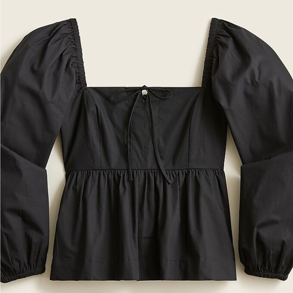 J Crew Women’s Squareneck Cotton Poplin Long Sleeves Top Black Size 2 - Picture 2 of 11